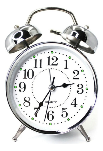 Relógio Despertador Bem Alto Modelo Antigo 2 Sinos Metal Cor Prateado