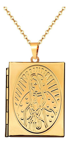 Collar Virgen Libro Relicario Acero Inoxidable+ Estuche