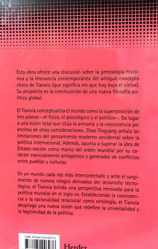 Tianxia: Una Filosofía Para..., Zhao Tingyang, Ed. Herder (Usado)