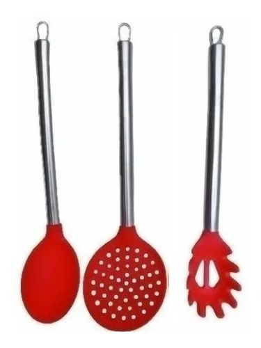 Kit Utensílios De Silicone Maciço Colheres Cozinha 3pcs