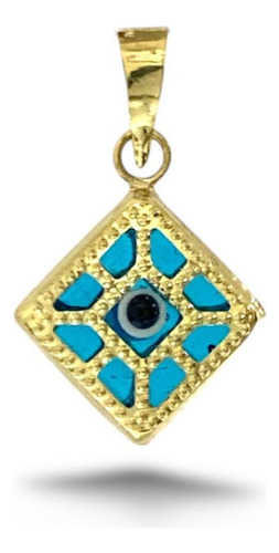 Dije De Oro 14k, Diseño Rombo Con Ojo Turco, Estambul Joya Color Celeste