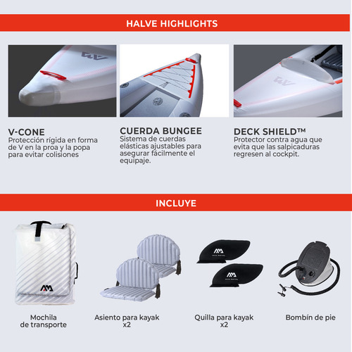Kayak Inflable Ultraliviano Aqua Marina Halve Single/doble Color Gris