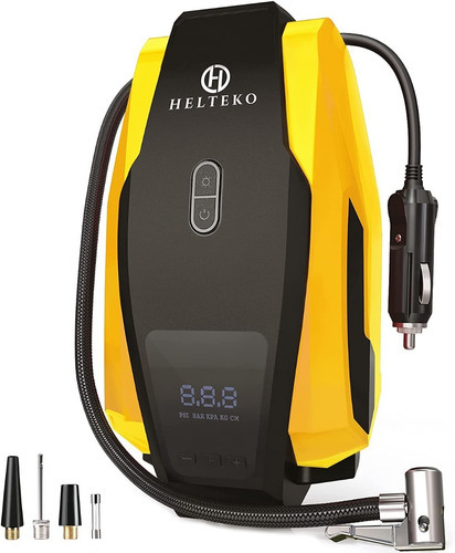 Compresor De Aire Inflador De Neumáticos Dc 12 V H Helteko Color Amarillo/Negro