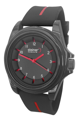 Reloj Steiner Unisex Correa Silicon Negro-rojo 5atm Correa Negro/Rojo Bisel Negro Fondo Negro