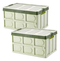 Comprar Cajas De Almacenamiento Con Tapa, 2 Unidades De 30 L, Plegables, Cajas De Almacenamiento De Plástico, Apilables, Plegables, Para Ropa, Juguetes, Libros, Aperitivos, Zapatos Y Comestibles, Color Verde