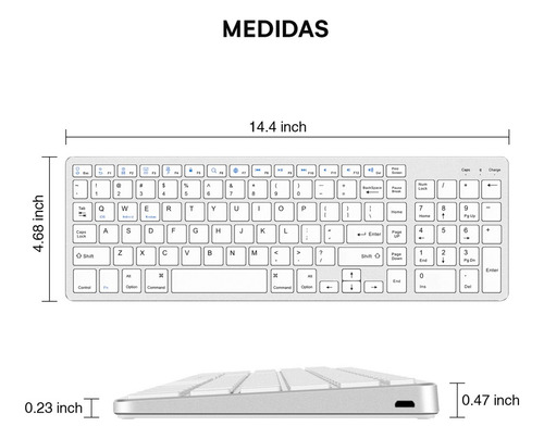 Teclado Inalámbrico Bluetooth Recargable Bk348 Blanco