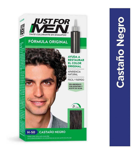Just For Men Tinte Para Caballero  Fórmula Original Castaño Negro 66ml, apariencia natural, sin amoniaco, con Keratina y Aceite de Oliva