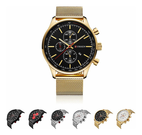 Reloj D/cuarzo Curren Resistente Al Agua Dorado Negro Hombre