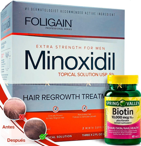 Minoxidil 5% Formula Original + Biotina 10,000 Y Keratina