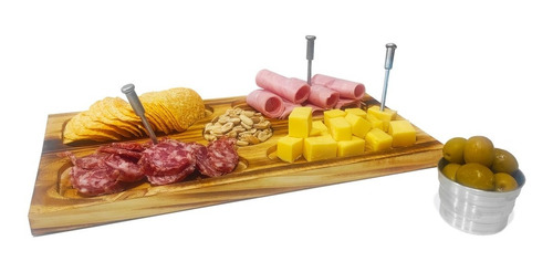 Kit Picada Tabla Para Servir 5 Cavidades + Dip Y Pinches