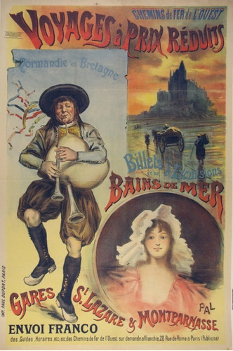 Viajes Económicos Francia - Afiche 1895 - Lámina 45x30 Cm.