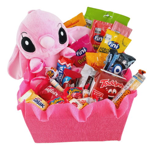 Cesta Caixa Com PelĂșcia Stitch Rosa + Mimos