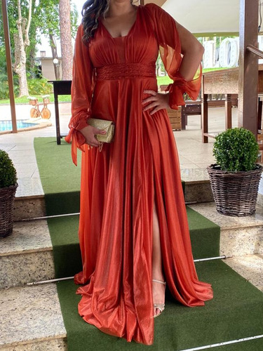 Vestido De Festa Elegante Longo Moda No Decote V