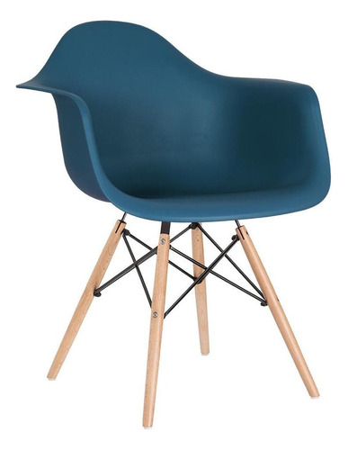 Cadeira Charles Eames Eiffel Wood Daw  Com Braços Cores Estrutura da cadeira Azul-petróleo