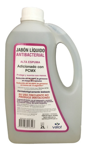 Imagen 1 de 4 de Jabón Líquido Antibacterial Pcmx Bidón 2lts Valot Oficial
