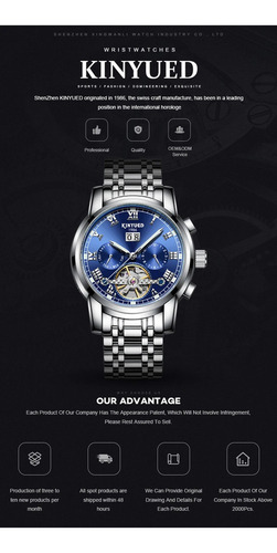 Kinyued Reloj De Oro Automático 30m Lujo Nocturno