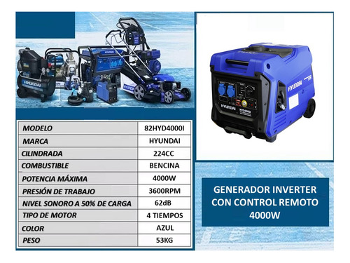 Generador Inverter 4000w Control Remoto Hyundai Sec