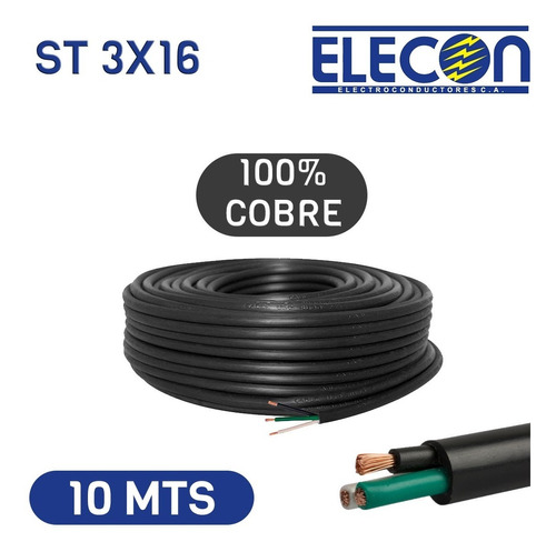 Cable Eléctrico St-e3x16 Awg 10mts Elecon 100% Cobre 600v