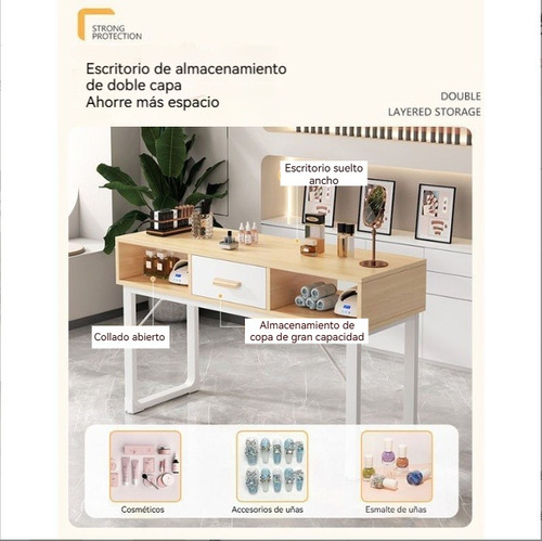 Mesa Para Manicurista De Madera Sencilla 2 Niveles 120cm Roble