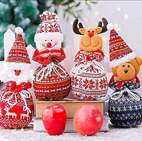 . A Cb W 4pcs Bolsa De Dulces De Regalo Con Cordón Navidad