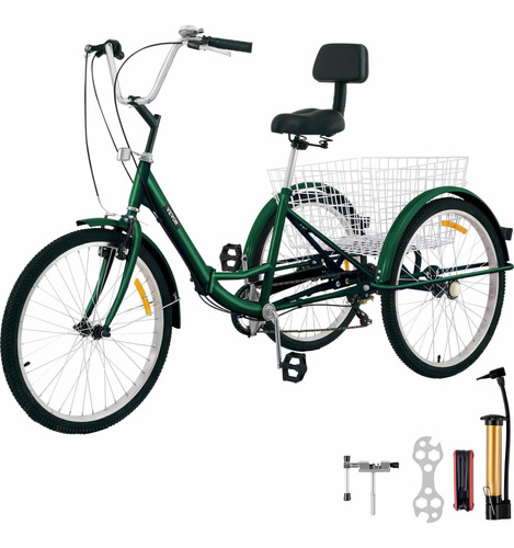 Vevor Triciclo Para Adultos 7 Velocidades Con Canasta Verde