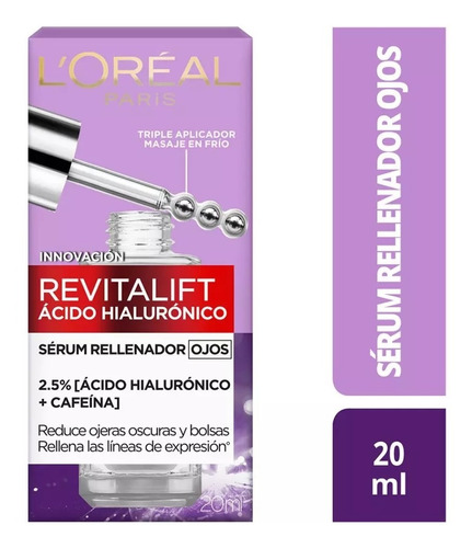 Ácido Hialurónico Sérum de Ojos L'Oréal Paris Revitalift día noche para piel normal de 20mL