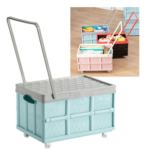 Contenedor De Almacenamiento Ropa Libros Caja Azul Con Rueda
