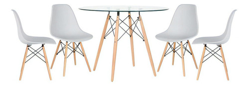 Kit Mesa Eames Wood 100 Cm Tampo Vidro 4 Cadeiras Eiffel Cor da tampa Cinza-claro