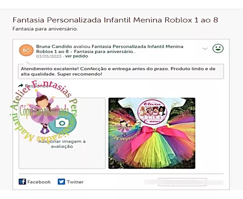 Fantasia Personalizada Infantil Menina Roblox 1 ao 8
