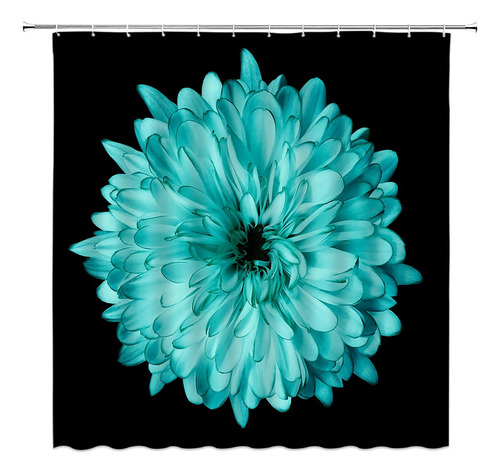 Cortina De Ducha Dahlia Azul Turquesa, Color Negro, Diseño S