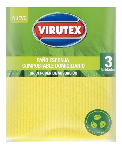 Paño Esponja Natural X3 Ultra Absorbente Virutex Color Amarillo