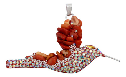 Colibri Dije Aretes Cadena Piedras Conjunto Grande Plata 925 Color Naranja