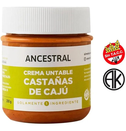 Crema Untable Dip Sin Tacc Ancestral Castañas De Caju 170 Gr