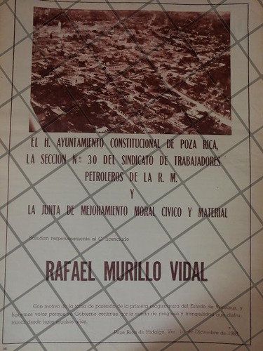 Afiche Antiguo Sindicato Petrolero Ver Rafael Murillo Vidal