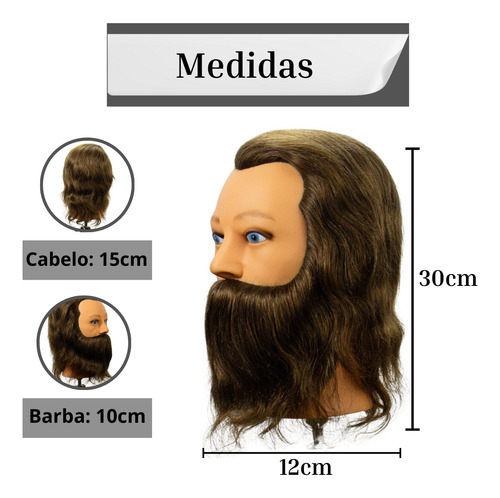 Cabeça De Boneco Com Barba Para Treino Cabelo Humano 4 Uni