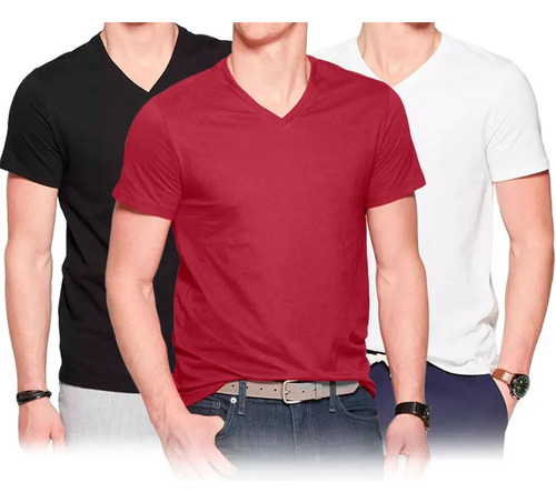 Pack 3 Polos Cuello V Para Hombre De 100% Algodón