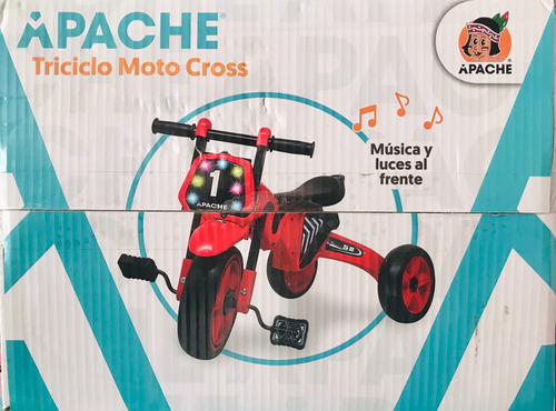 Triciclo Apache Moto Cross Con Luces Y Música Rojo En Caja Rojo
