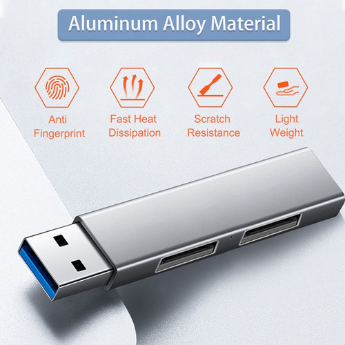 Concentrador Usb 3.0 De Aluminio De 3 Puertos Portatil