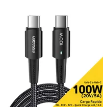 Comprar Cabo de carregador tipo C de carga rápida Essager Pd 100w 5a compatível com Macbook Prou002FiPhoneu002FiPadu002FSamsungu002FXiaomiu002FHuaweiu002FDellu002FLenovou002FHewlett-Packard - 1 metro