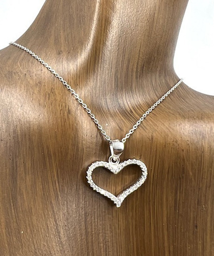 Conjunto De Plata 925 Cadena Corazon Con Cubic Calado Amor 