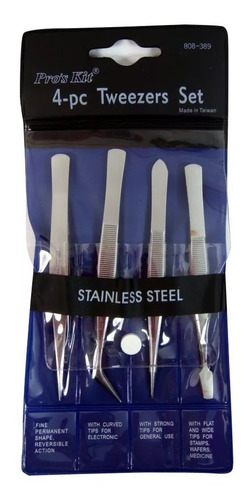 Imagen 4 de 6 de Kit 4 Pinzas Bruselas Curva Recta Acero Inoxidable Proskit
