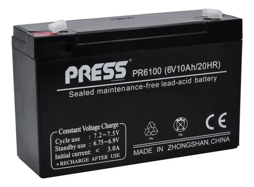 Batería De Gel 6 Volt 10 Amper Press Alto Rendimiento Autito