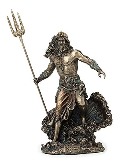BeautifulGreekStatues Poseidón griego Dios del mar con Tridente estatua estatua bronce acabado 7.9 pulgadas 