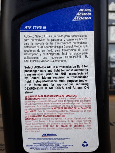Imagen 2 de 7 de Aceite Dexron 3 Atf Iii Acdelco