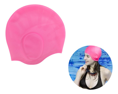 Gorro De Natación De Silicona Protección Para Los Oídos Rosa