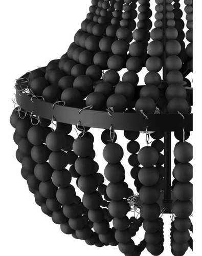 Lampara Techo Negra De 3 Luces Pantalla De Cuentas De Madera