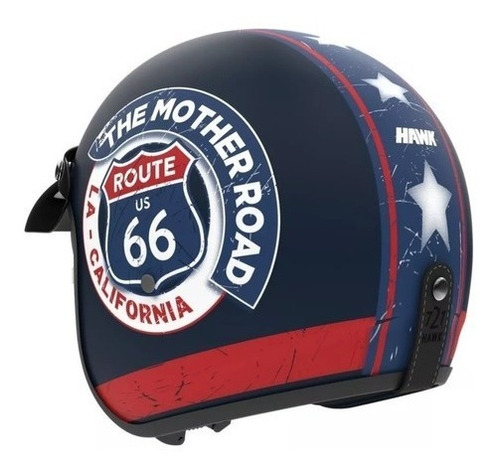 Casco Moto Custom Hawk 721 Route 66 Mate Azul Talle L 60 Cm