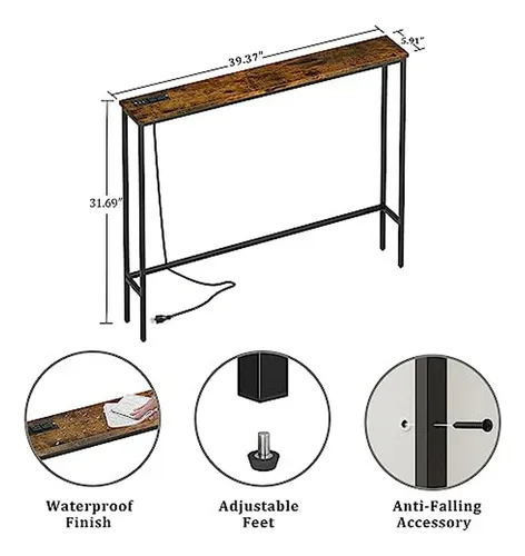 Mesa Consola Estrecha 5 9 Con Enchufe, Moderna Y Elegante
