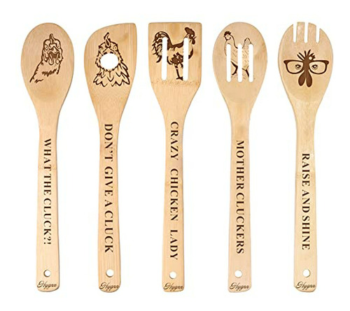 Set De Cucharas De Cocina De Madera De Bambú Con Diseño De G