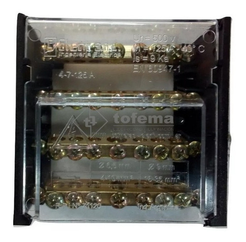 Imagen 2 de 3 de Distribuidor Bornera Tetrapolar 125a 7 Conex Elent - Tofema